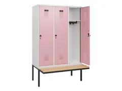 locker met bank,HxBxD 1950x1200x815mm,3vak,vak B 400mm,draaigrendel