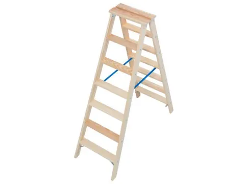 dubbele ladder,beide zijden,2x7treden,Stand H 1,1m,balk L 1,65m,hout