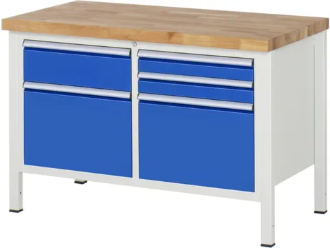 werkbank,HxBxD 840-1040x1250x700mm,beukblad,draagverm. 1250kg,4voeten