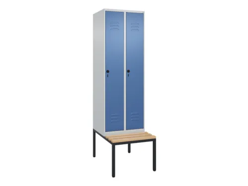 locker met bank,HxBxD 2120x600x815mm,2vak,vak B 300mm,draaigrendel