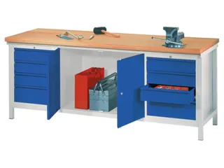 werkbank,HxBxD 900x2000x700mm,onderstel/romp RAL7035,front RAL5010 - 1