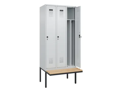 locker met bank,voor scheiding van kleding,HxBxD 2120x900x815mm,3vak