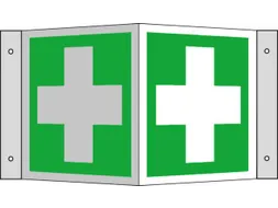 EHBO-bord,EHBO,hoekbord,aluminium,lang nalichtend,HxB 150x150mm