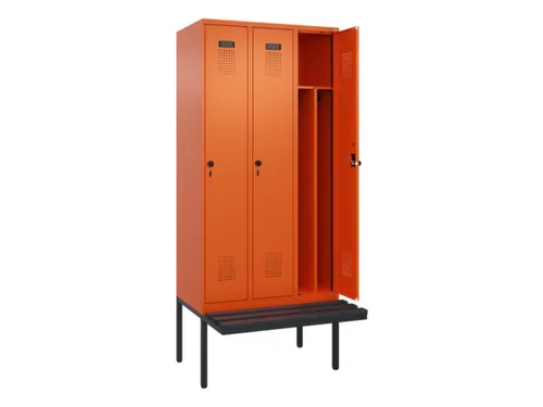 locker met bank,voor scheiding van kleding,HxBxD 2120x900x815mm,3vak