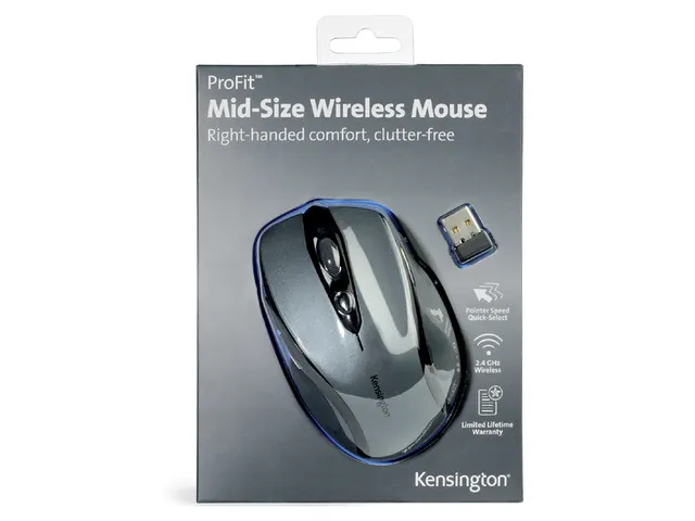 Muis Kensington Pro Fit draadloos grijs rechts