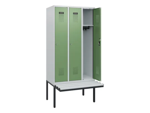 locker met bank,HxBxD 1950x900x815mm,3vak,vak B 300mm,cilinderslot