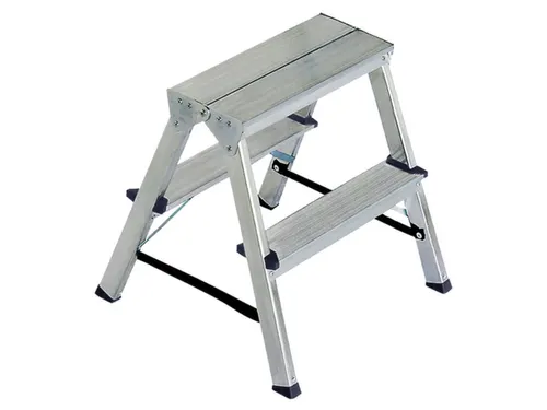 dubbele aluminium ladder,beide zijden,2x2trede(n),bordes H 0,43m
