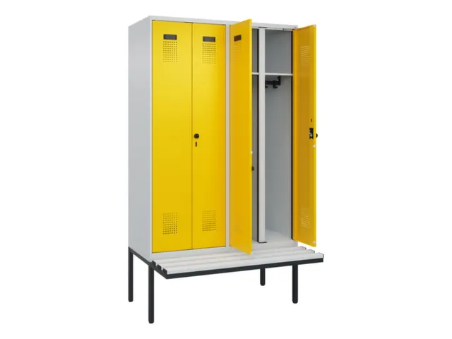 locker met bank,voor scheiding van kleding,HxBxD 2120x1200x815mm,4vak