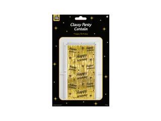 Feestgordijn Classy Party Curtain 'Happy Birthday' Goud-Zwart 1x2m - 2