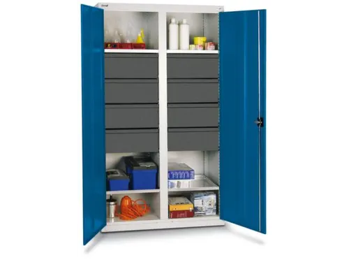 Materiaalkast 1800x1000x500m 4legborden Uitschuifbaar 8laden Ral5010