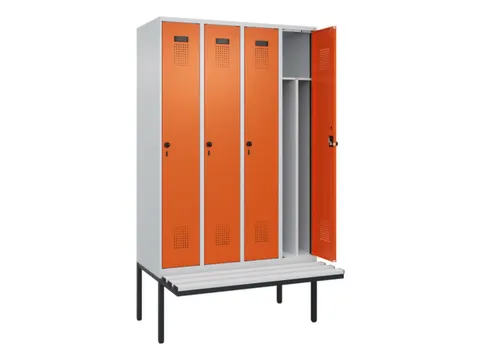 locker met bank,voor scheiding van kleding,HxBxD 2120x1200x815mm,4vak