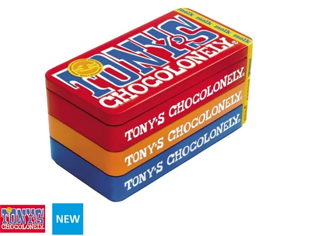 Chocolade Tony's Chocolonely Reep 3x 180 gram in Blik