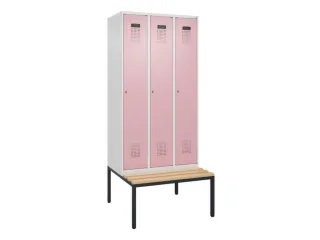locker met bank,HxBxD 2120x900x815mm,3vak,vak B 300mm,cilinderslot - 2