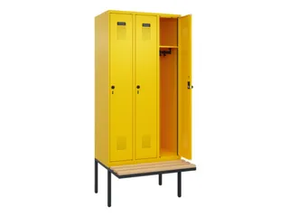 locker met bank,HxBxD 2120x900x815mm,3vak,vak B 300mm,draaigrendel - 2