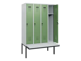 locker met bank,HxBxD 1950x1200x815mm,4vak,vak B 300mm,draaigrendel - 1