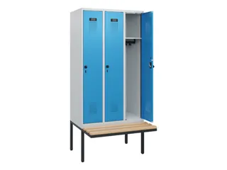 locker met bank,HxBxD 1950x900x815mm,3vak,vak B 300mm,draaigrendel - 1
