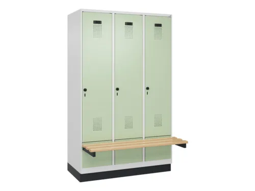 locker met bank,HxBxD 1950x1200x815mm,3vak,vak B 400mm,draaigrendel