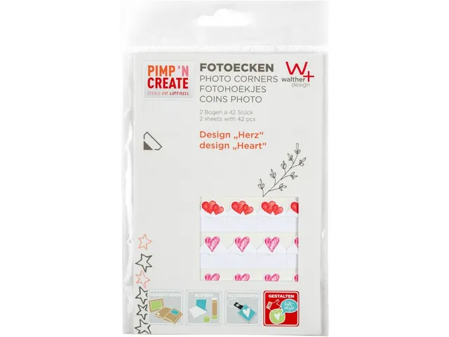Fotohoeken walther design hartjes 2 vellen à 42 stuks