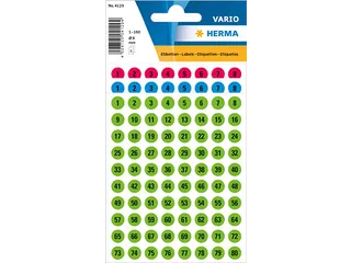 Etiket Herma 4129 Rond 8mm Getallen 1-160 Kleur Assorti 6 vel - 1