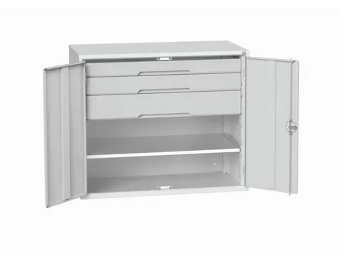 universele kast,HxBxD 1000x1300x550mm,1xStalen bodem,3lade(n)