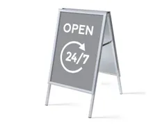 Stoepbord A1 complete set met print 'Open 24/7' Grijs