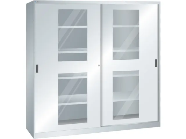 venster-schuifdeurkast HxBxD 1950x2000x580mm 8xStalen bodem RAL7035