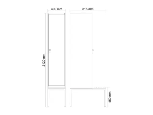 locker met bank,HxBxD 2120x400x815mm,1vak,vak B 400mm,draaigrendel