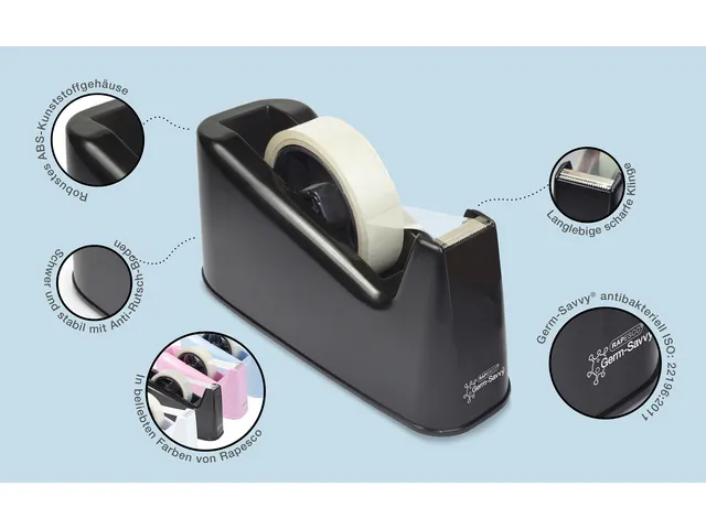 Plakbandhouder Rapesco Germ-Savvy 500 antibacterieel zwart