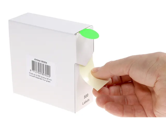 Etiketten Op Rol 25mm Fluor Groen Met Dispenser 500 Stuks
