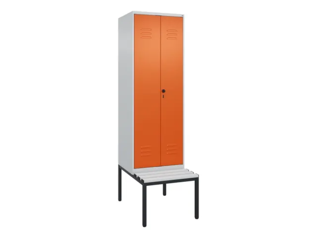 PBM-locker met bank,HxBxD 2120x600x815mm,2vak,vak B 300mm,draaigrendel