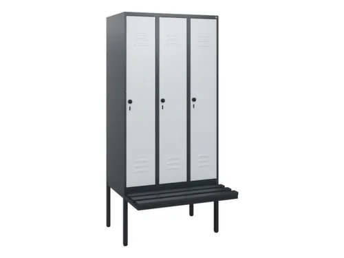 locker met bank,HxBxD 1950x900x815mm,3vak,vak B 300mm,draaigrendel
