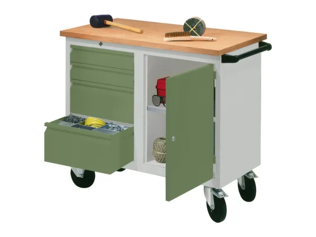 Établi Mobile Charge Maxi. 400Kg Tôle D'acier Ral7035 Façade Ral601