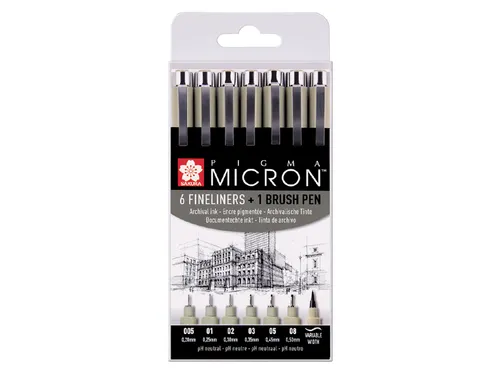 Fineliner Set Sakura Pigma Micron assorti + brushpen zwart