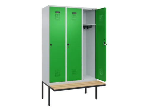locker met bank,HxBxD 2120x1200x815mm,3vak,vak B 400mm,draaigrendel