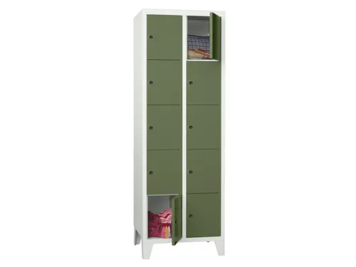 lockerkast,HxBxD 1850x600x500mm,2x5vakken,RAL7035,front RAL6011
