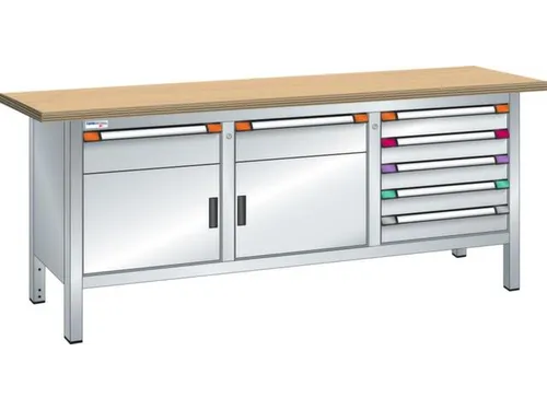 werkbank,HxBxD 845x2000x700mm,multiplexblad,RAL7035,front RAL7035