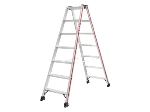 trapladder,beide zijden,2x7treden,Stand H 1,12m,balk L 1,79m,aluminium