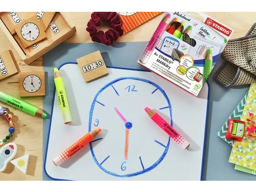 Whiteboardpotlood STABILO MARKdry 4 stuks neon kleuren
