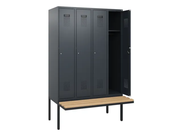 locker met bank,HxBxD 1950x1200x815mm,4vak,vak B 300mm,cilinderslot