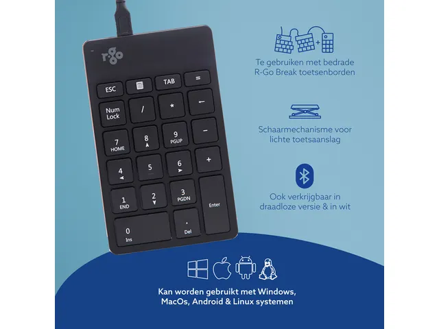Numeriek Toetsenbord R-Go Numpad Break bedraad Zwart