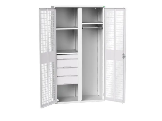 Locker 2000x1050x550mm 3 vakken lade, dubbele ventilatiedeur, RAL7035