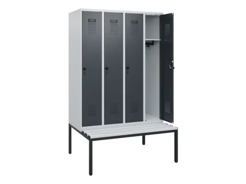 locker met bank,HxBxD 1950x1200x815mm,4vak,vak B 300mm,draaigrendel
