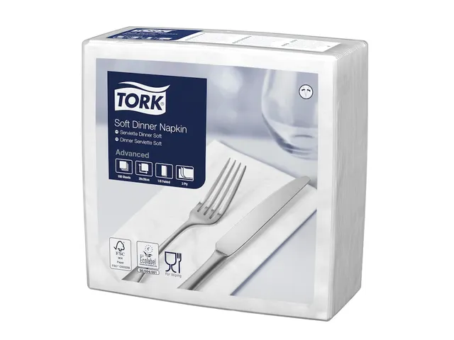 Servetten Tork 477579 Soft dinner 3-laags 39x39cm wit 100st.