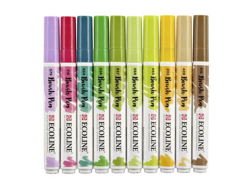 Brushpen Talens Ecoline set botanisch blister à 10 stuks assorti