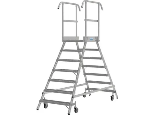 bordestrap,verrijdbaar,bordes H 1,7m,2x7treden m. R13-laag,aluminium
