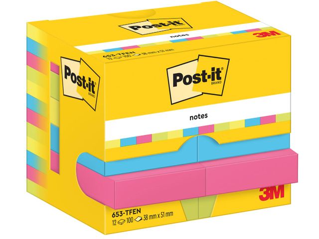 Notes Post-it - 51 x 38 mm - jaunes - 12 blocs x 100 feuilles