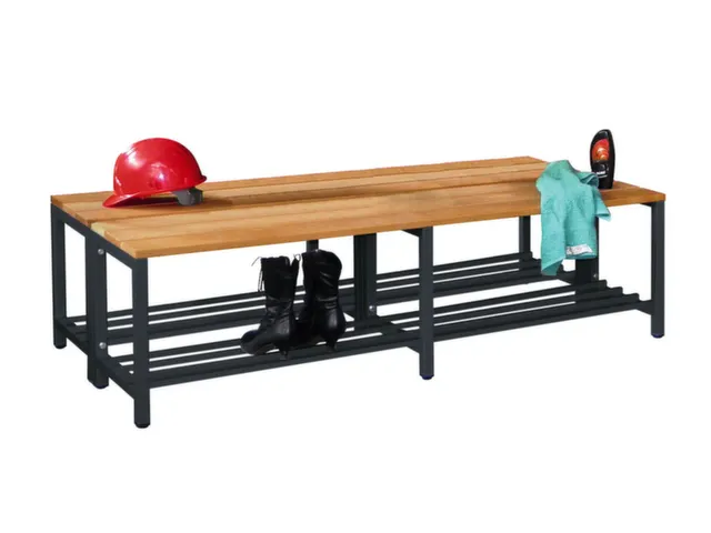banc double,LxP 1500x740mm,barrettes en bois hêtre,piètement RAL7016