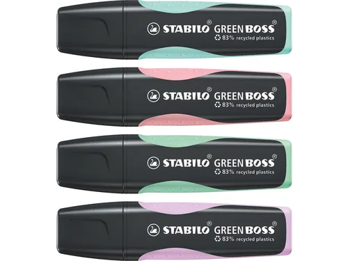 Markeerstift STABILO GREEN BOSS 6070/4 pastel assorti etui à 4 stuks