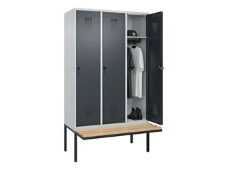 locker met bank,HxBxD 2120x1200x815mm,3vak,vak B 400mm,draaigrendel - 1