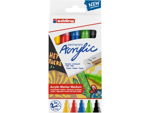 Acrylmarker edding e-5100 medium set van 5 kleuren basis
